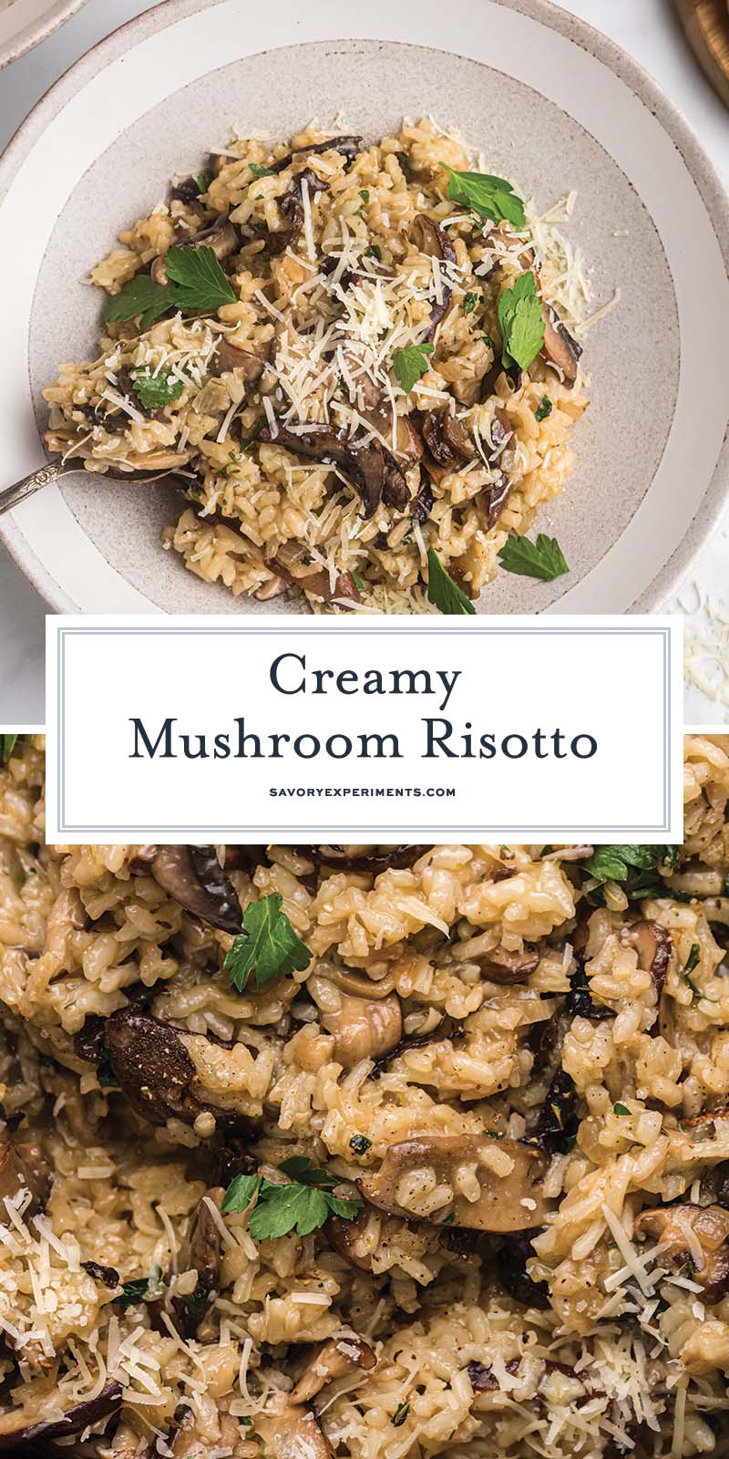 collage of mushroom risotto for pinterest