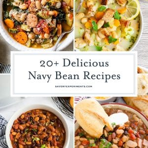 collage of navy bean recipes