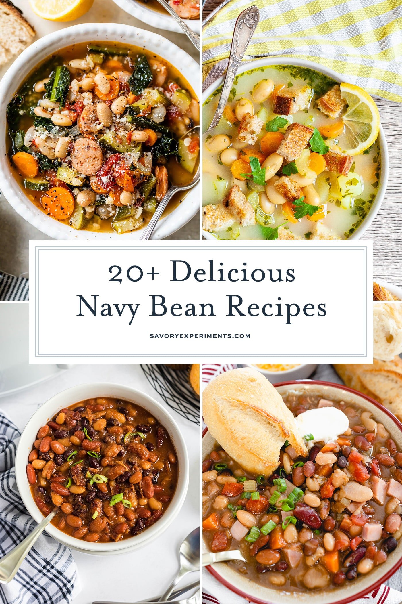 collage of navy bean recipes