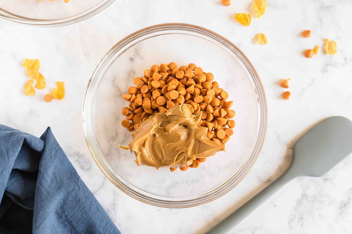 peanut butter and butterscotch chips in a bowl