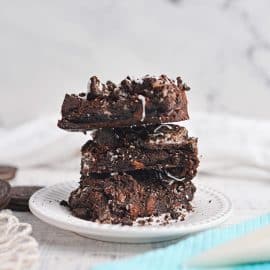 straight on shot of stack of oreo brownies