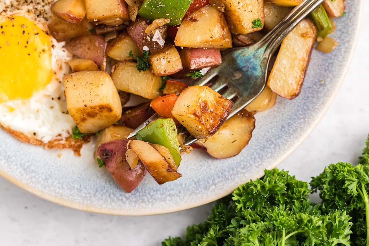 potatoes o'brien on a fork