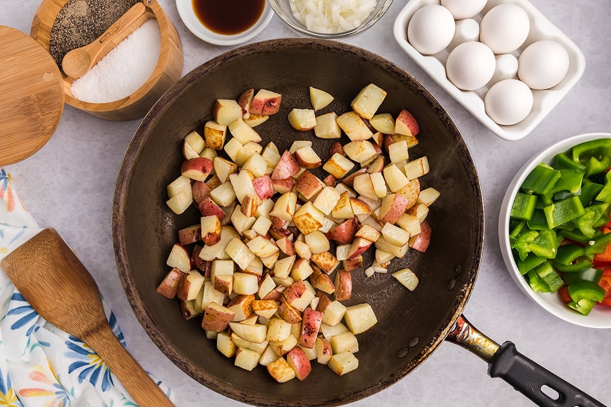 potatoes roasting in a pan