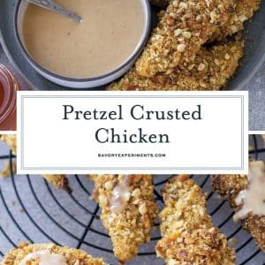 collage of pretzel crusted chicken for pinterest