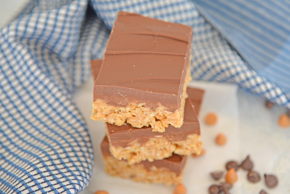 angle view stack of no bake dessert bars