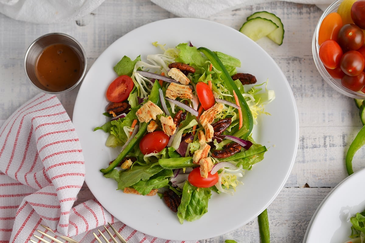 close up of a side salad plate with fresh salad