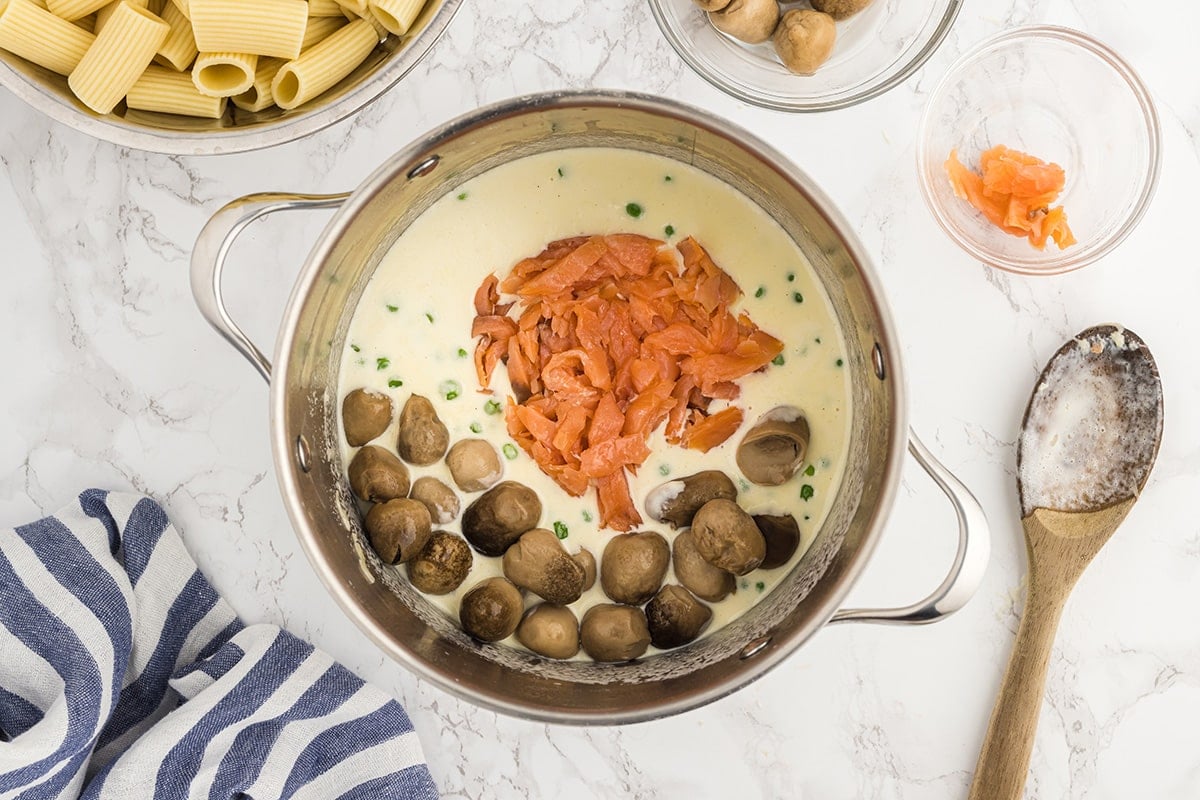 smoked salmon and mushrooms added to cream sauce