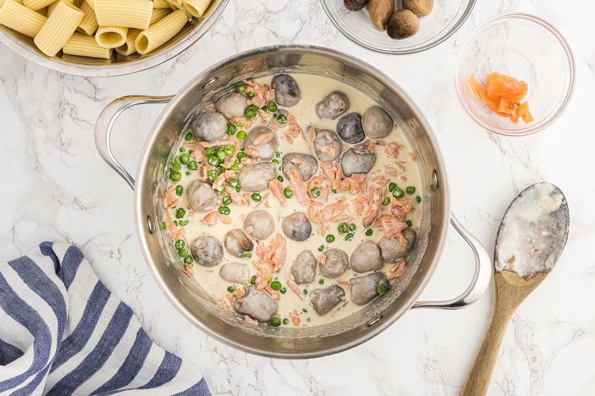 salmon cream sauce in pan