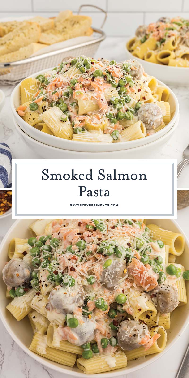 collage of smoked salmon pasta for pinterest