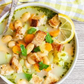 overhead shot of lemony white bean soup