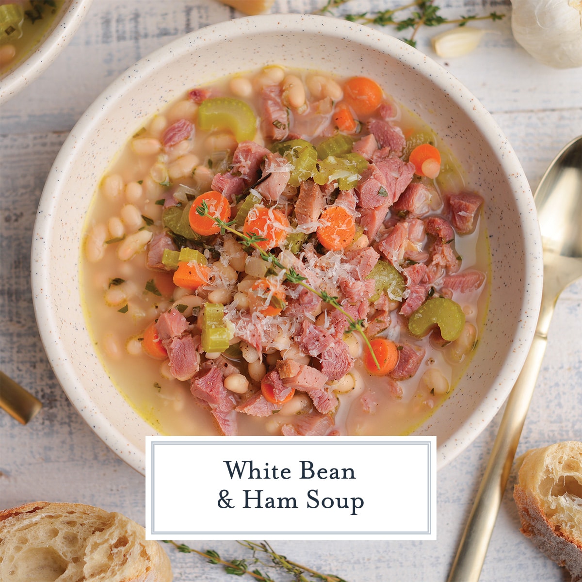 navy bean and ham bone soup with text overlay