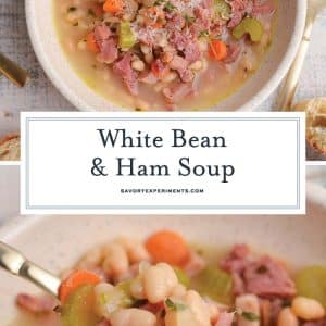 collage of white bean and ham soup images