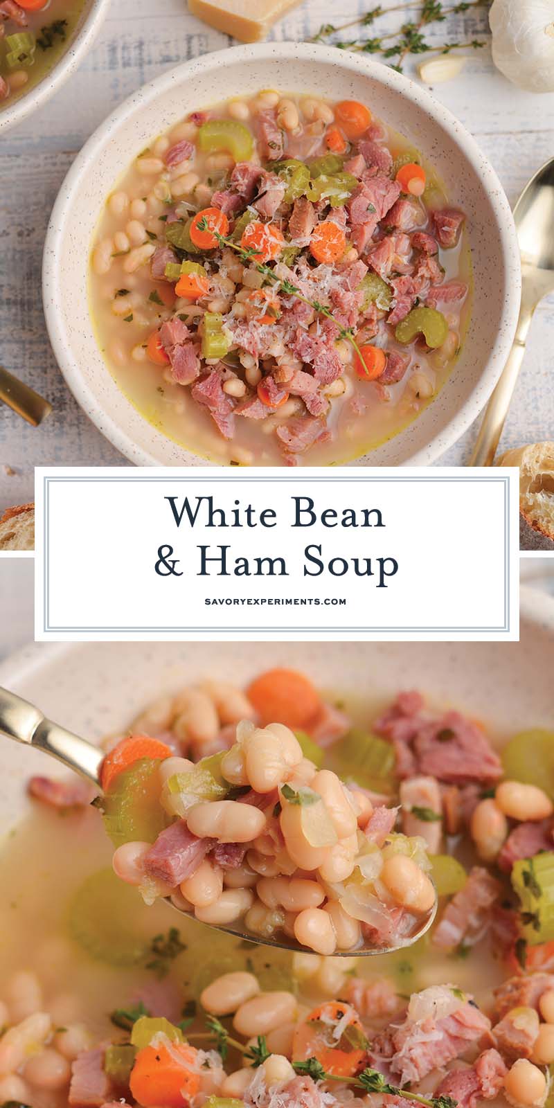 collage of white bean and ham soup images