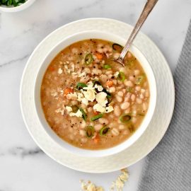 overhead shot of bowl of navy bean soup