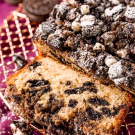 oreo crumb cake sliced