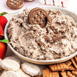 bowl of oreo dip surrounded by dippers