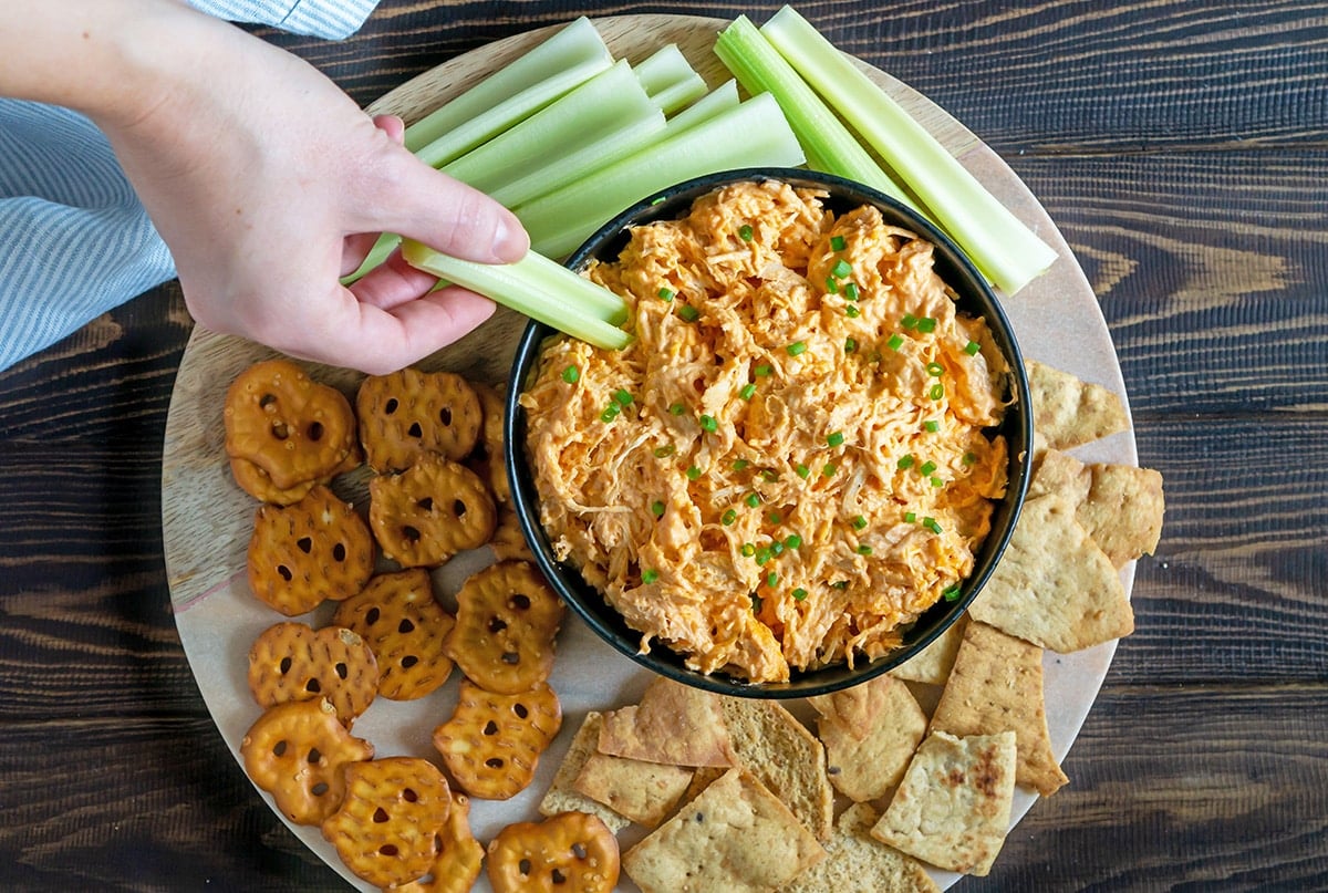 buffalo chicken dip on serving platter