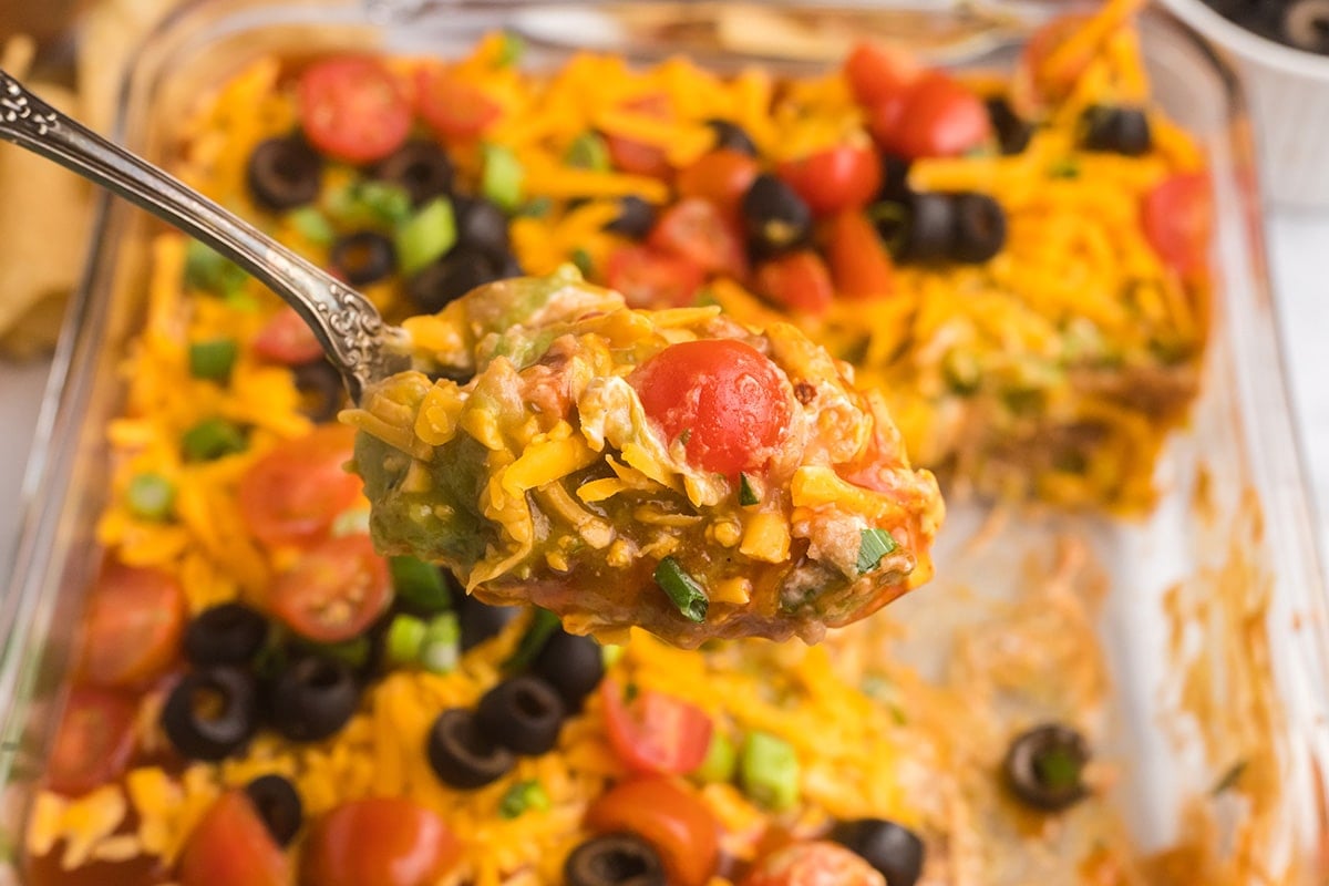 7 layer dip on a spoon
