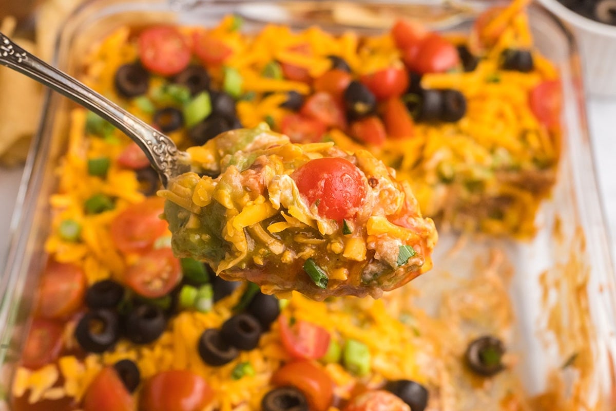 seven layer dip on a spoon