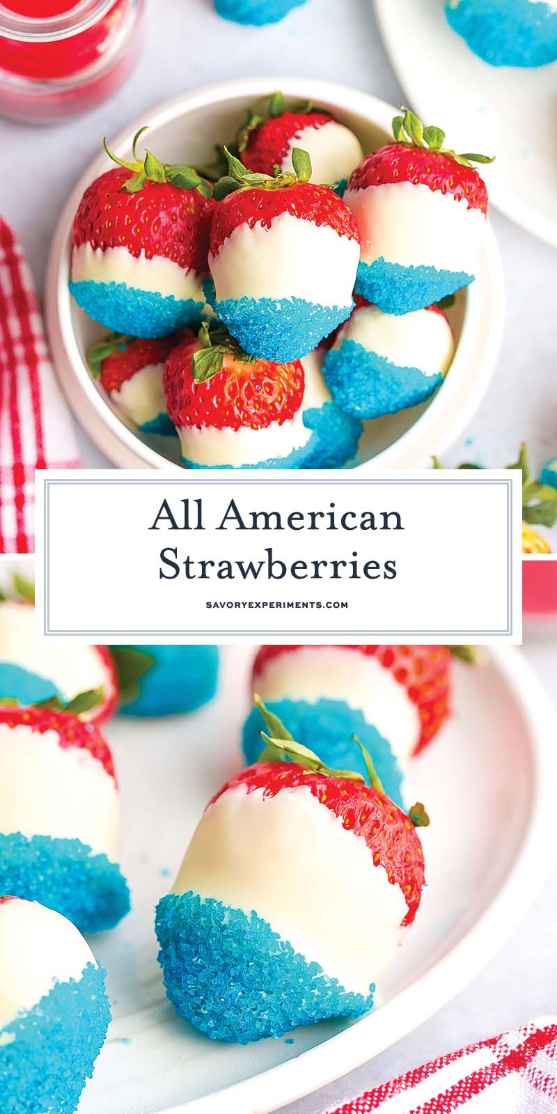 collage of red white and blue strawberries for pinterest