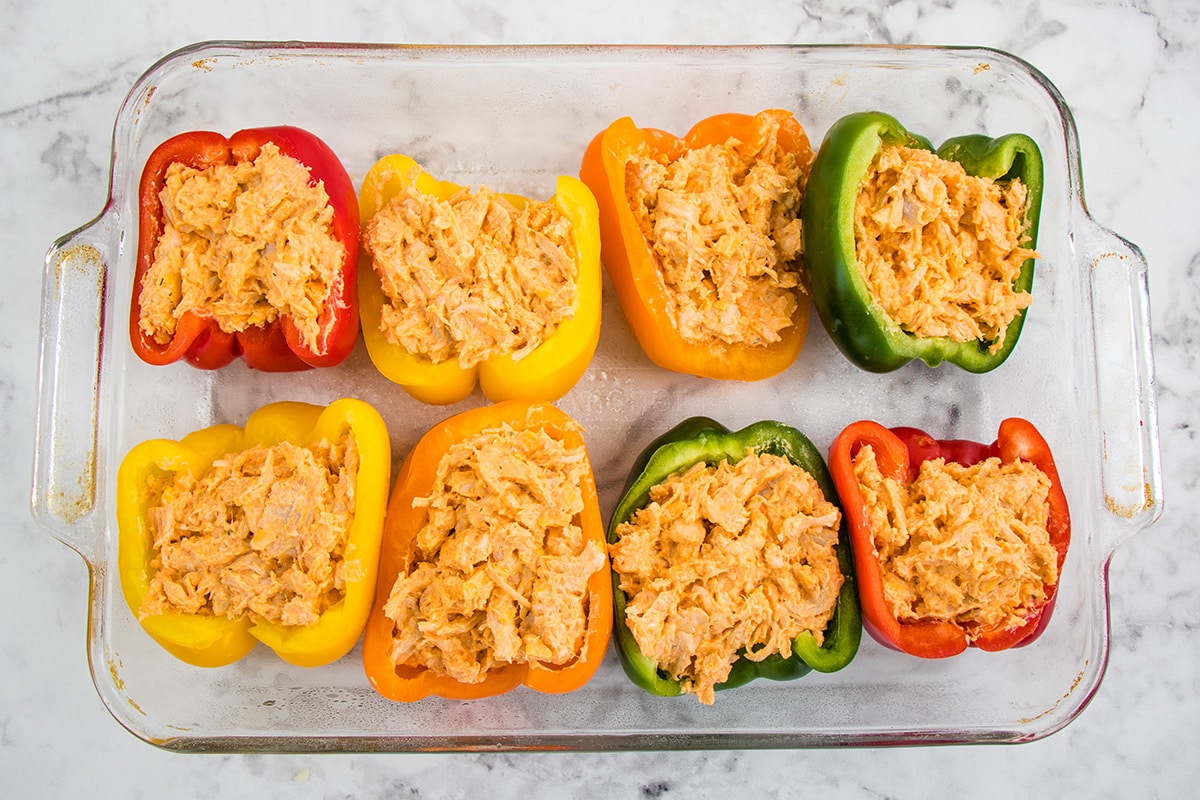 buffalo chicken dip in pepper halves