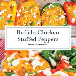 collage of buffalo chicken stuffed peppers for pinterest
