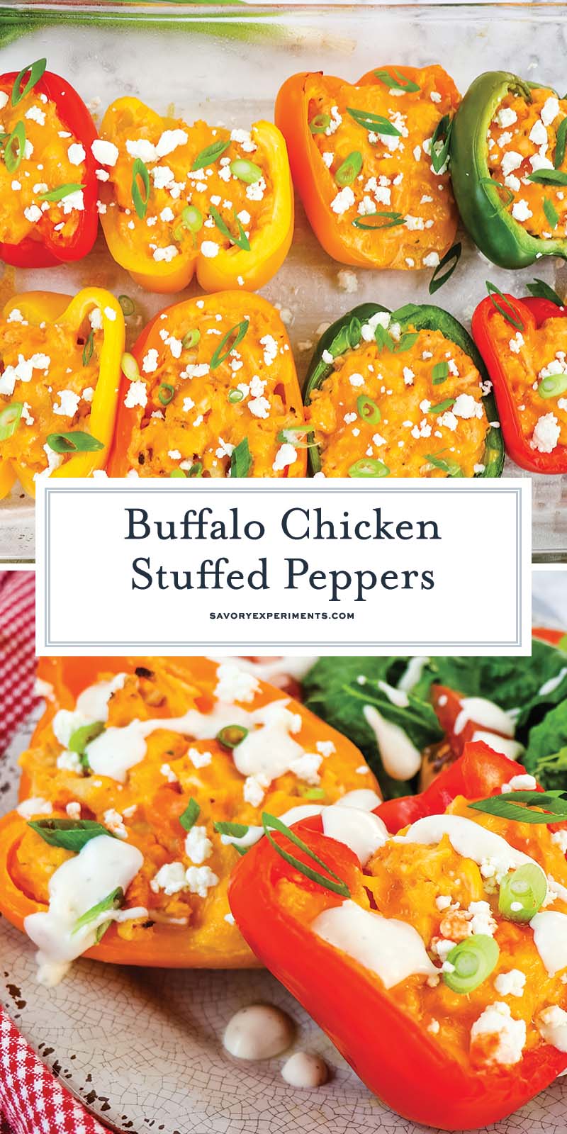 collage of buffalo chicken stuffed peppers for pinterest