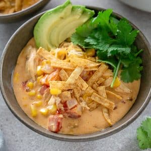 close up of bowl of taco soup