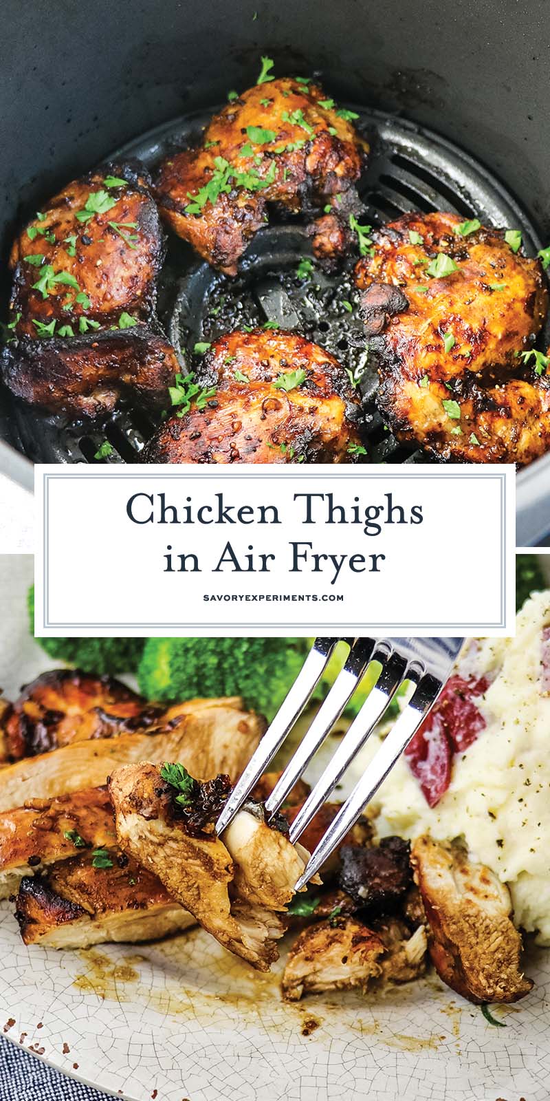 collage of chicken thighs in the air fryer for pinterest