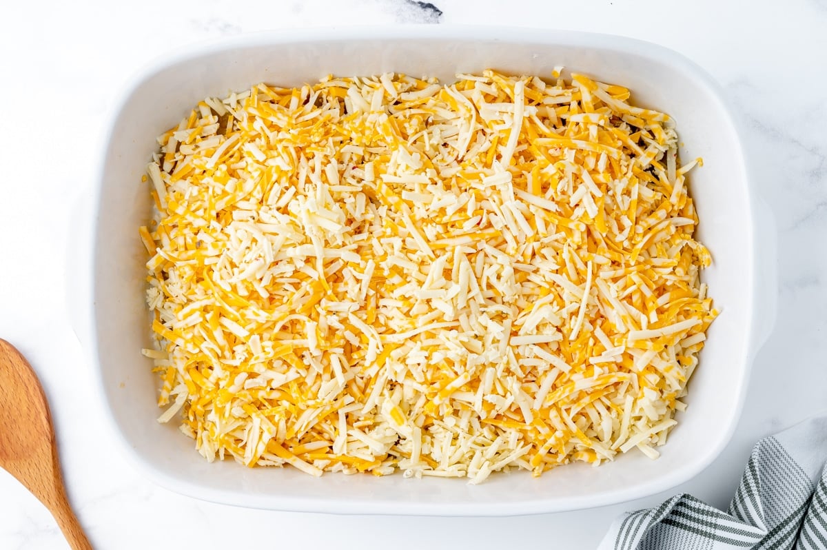 layer of cheese in a casserole dish