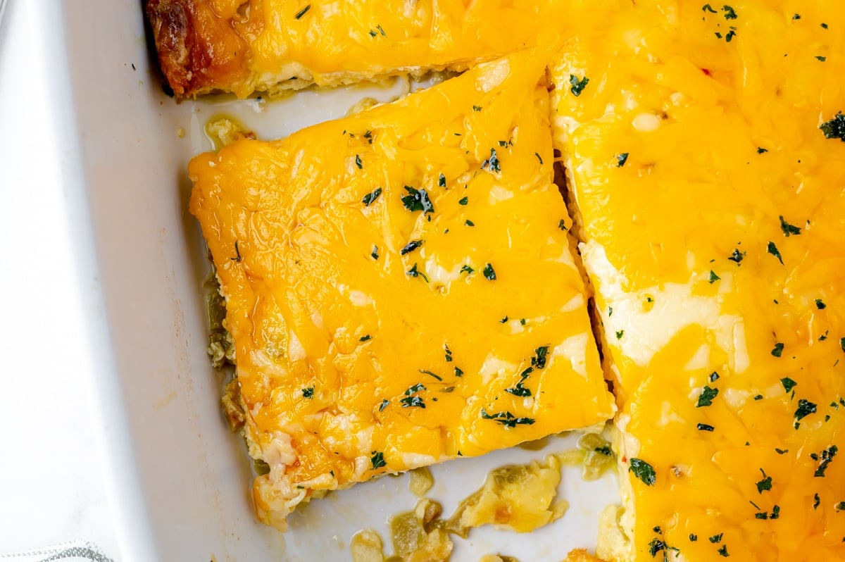 slice of cheesy breakfast casserole