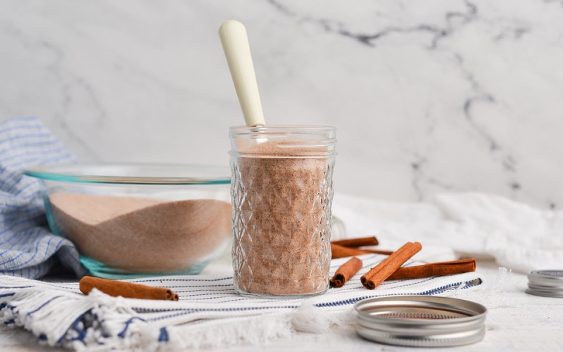 glass spice jar with a spoon