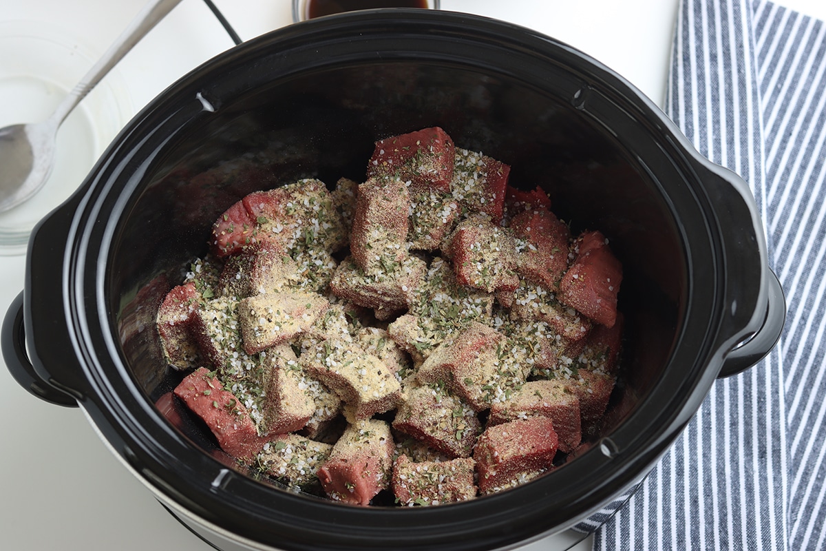 seasoning over cubed beef