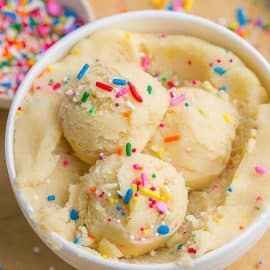 bowl with scoops of sugar cookie dough