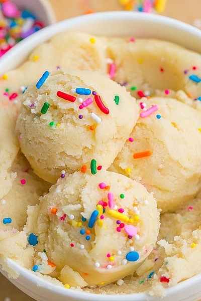 bowl with scoops of sugar cookie dough