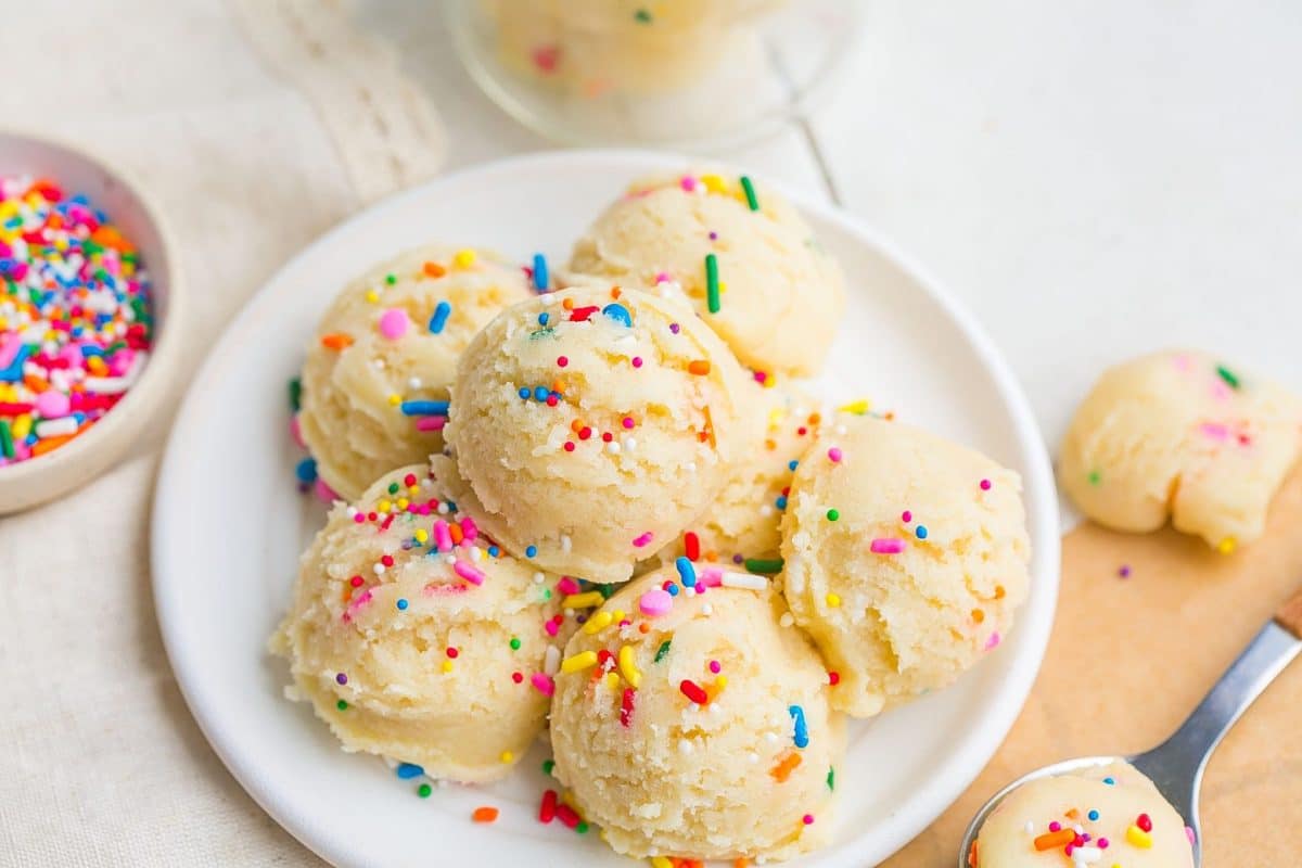 scoops of cookie dough on a plate