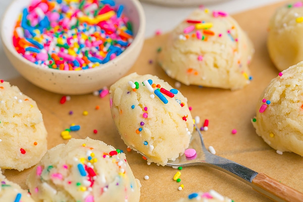 spoon with cookie dough on it