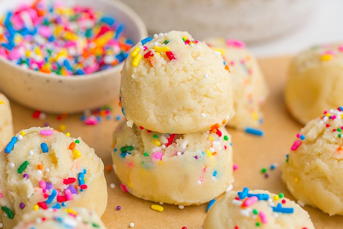 stack of two scoops of sugar cookie dough