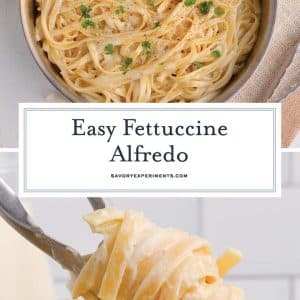 collage of fettuccine alfredo for pinterest