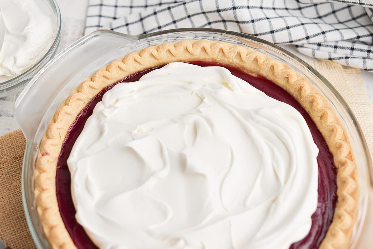 overhead shot of grape juice pie