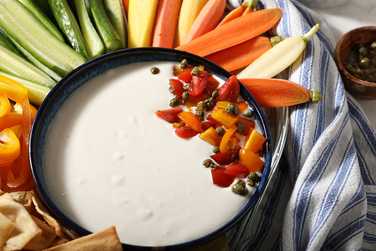 angled shot of greek feta dip