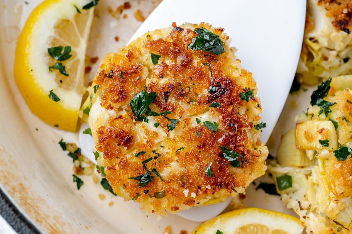 hearts of palm cake on a spatula