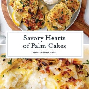 collage of hearts of palm cake for pitnerest