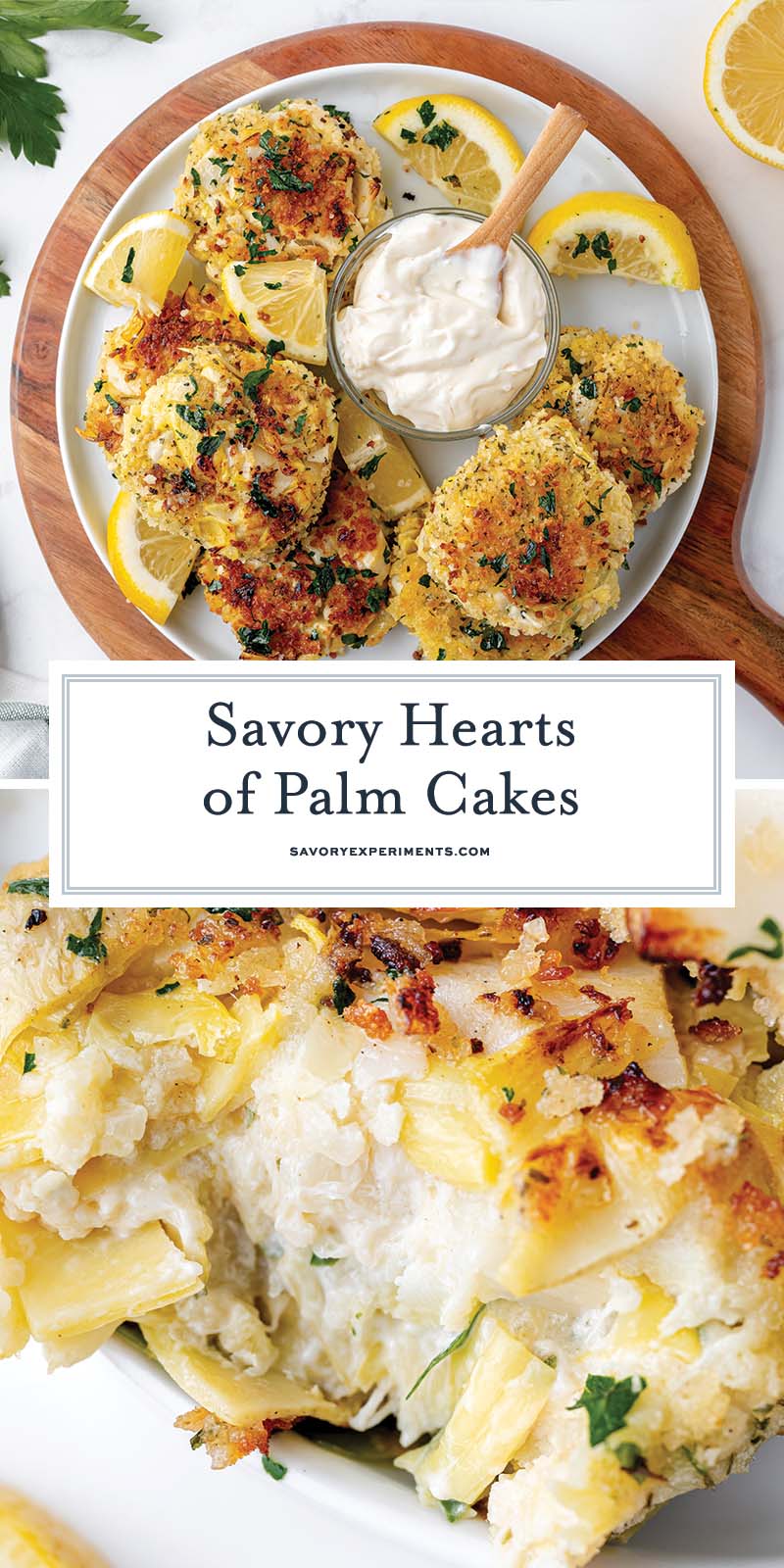 collage of hearts of palm cake for pitnerest