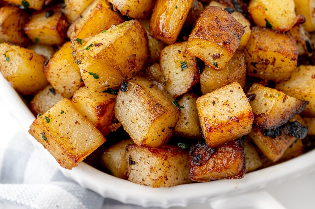 super close up of fried potatoes