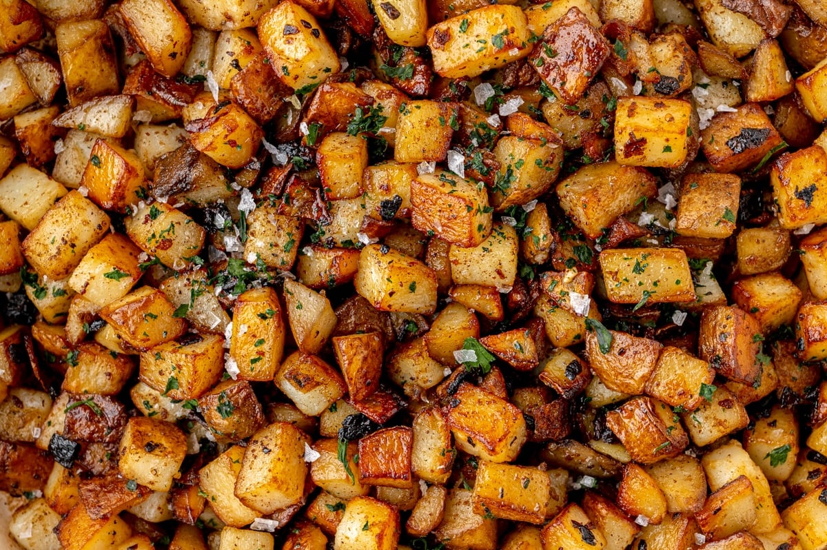 close up of browned home fries