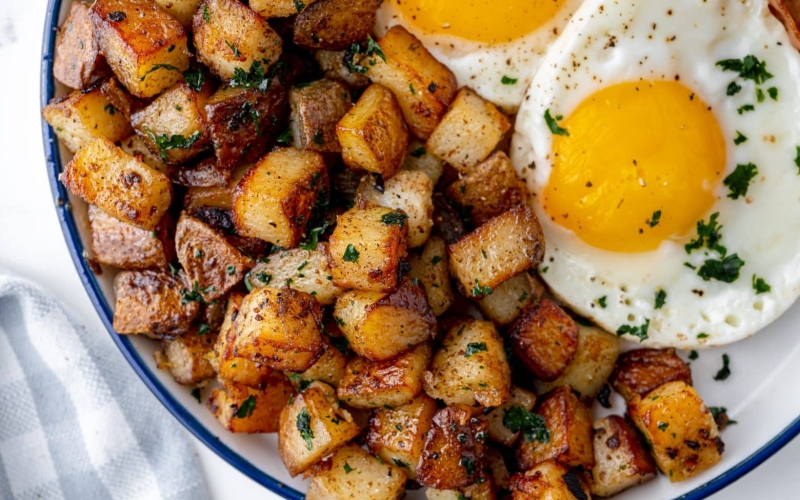 fried potatoes with fried eggs