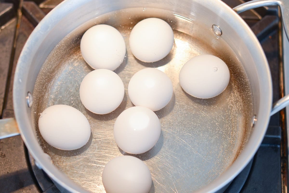 large eggs in a saucepan with water