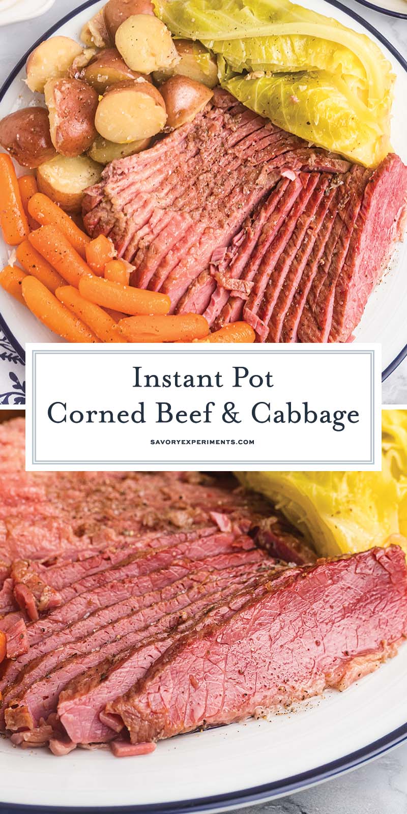 collage of instant pot corned beef and cabbage