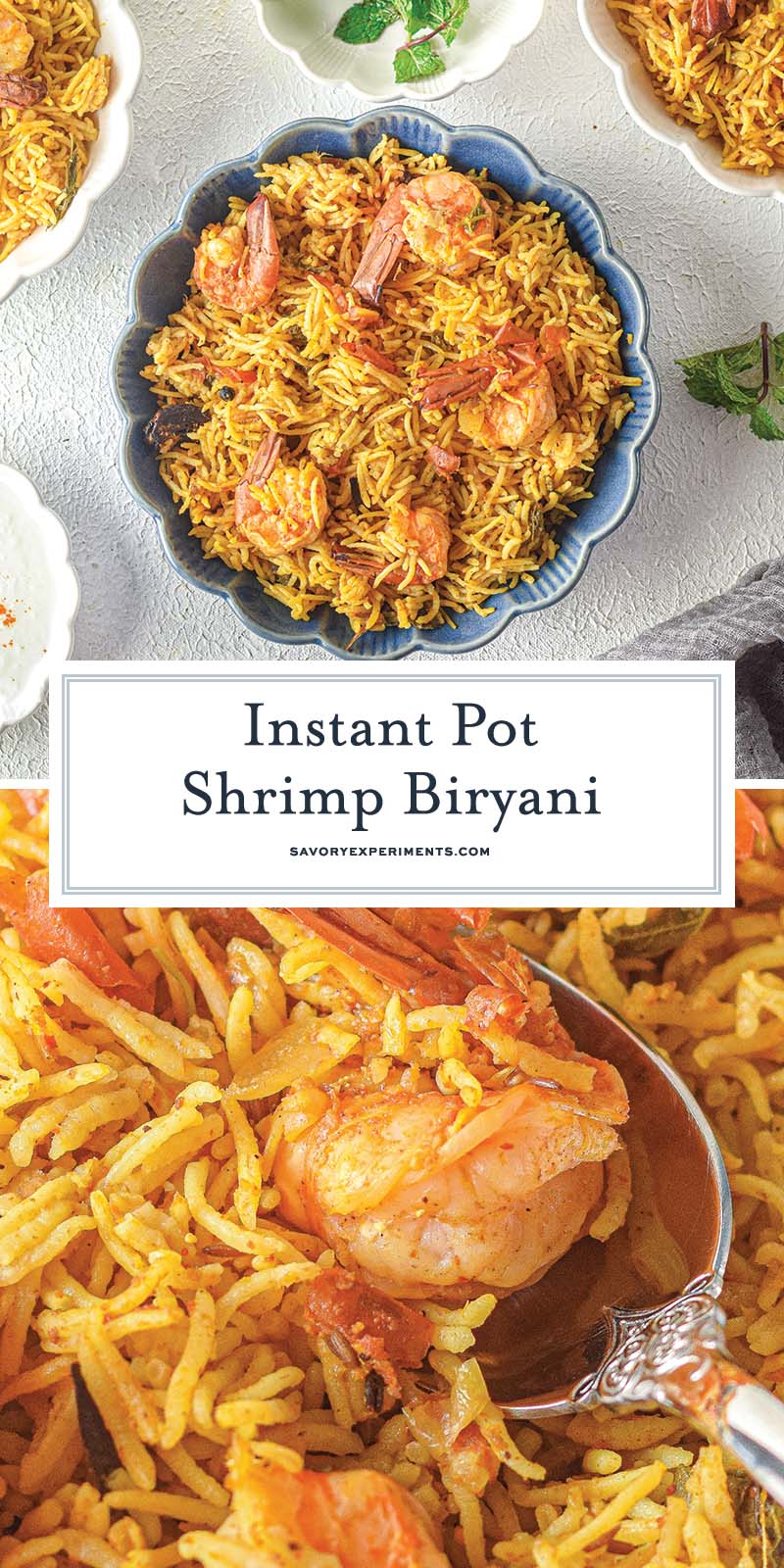collage of shrimp biryani for pinterest